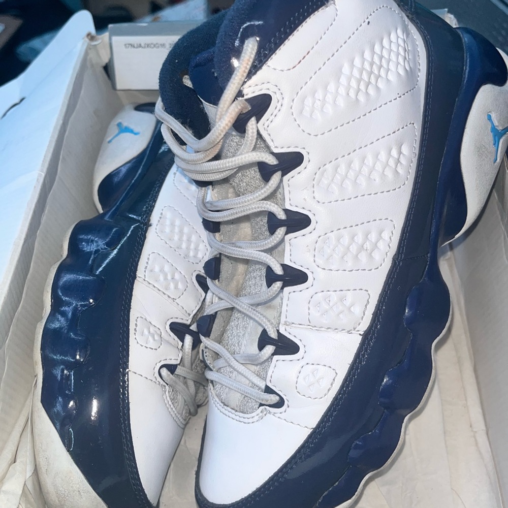Blue and white Jordan 9s